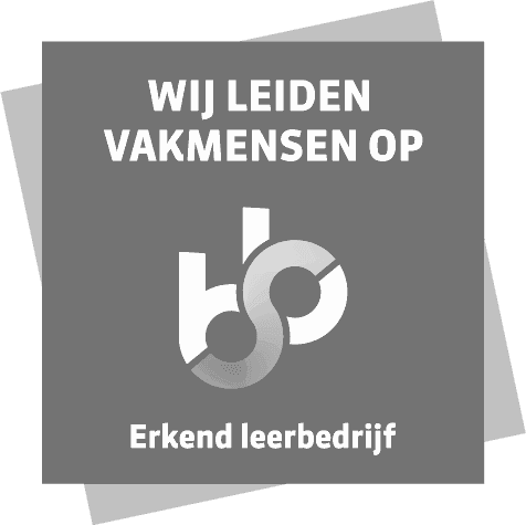 Beeldmerk van SBB met de tekst: wij leiden vakmensen op, erkend leerbedrijf.